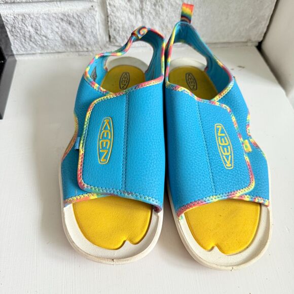 Keen Knotch Creek Sz 7 Open Toe Sandals Shoes Blue Yellow Adaptive Hook & Loop - Picture 3 of 11